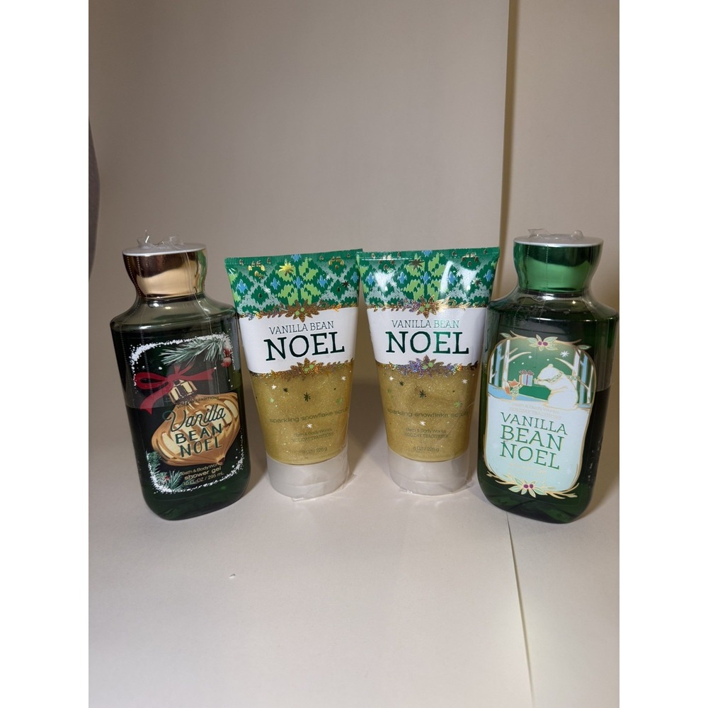 Bath & Body Works Vanilla Bean Noel Shower Gel & Body Scrub NEW SEALED (4-Pk)
